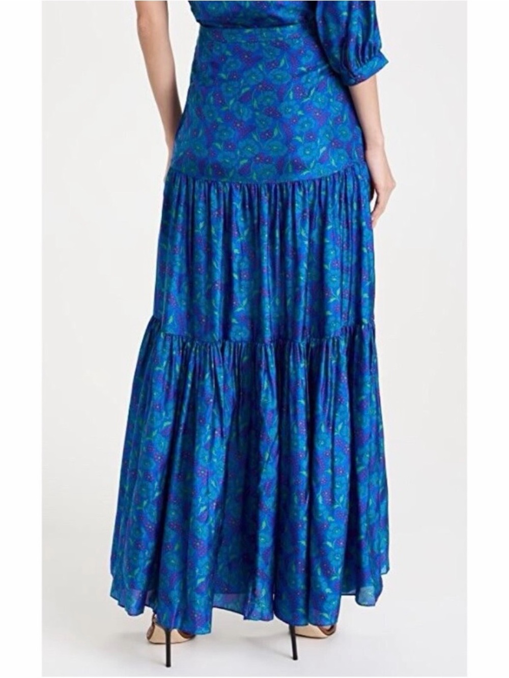 NEW Veronica Beard 100% Silk Blue Floral Tiered Maxi Skirt